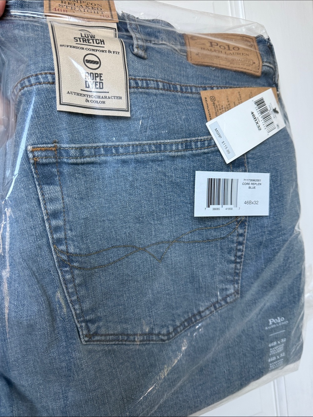 NEW! Polo by Ralph Lauren Men’s Light Blue Rope-Dyed Stretch Jeans 46B x 32